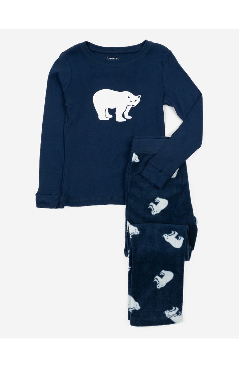 Leveret Kids Cotton Top & Fleece Pants Printed Matching Family Holiday Pajamas, Main, color, Polar Bear