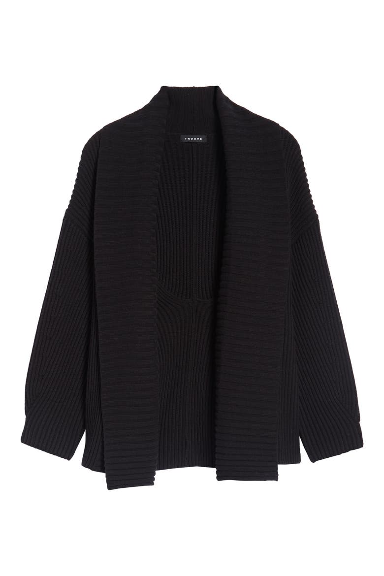 Rib Overlap Cardigan, Alternate, color, BLACK