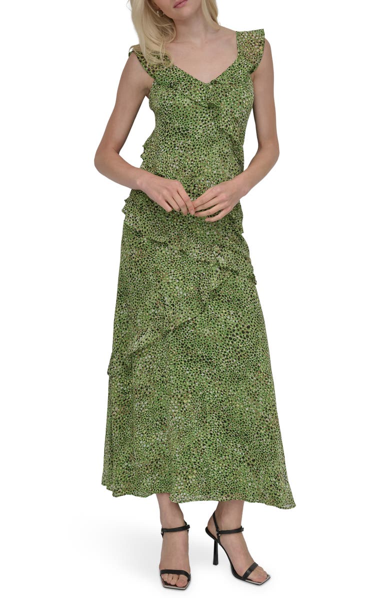 DKNY Ruffle Maxi Dress, Main, color, Lime