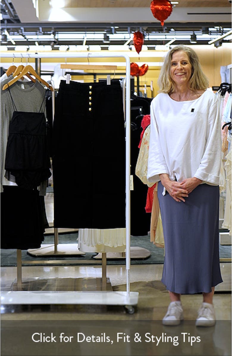 Exposed Button Fly Denim Midi Skirt, sales video thumbnail