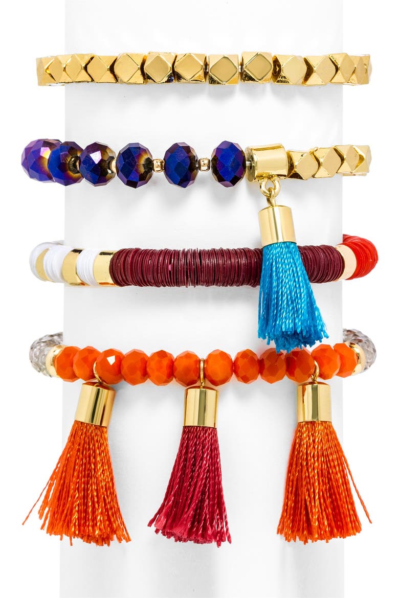'Maceio' Beaded Stretch Bracelets, Alternate, color, BURGUNDY MULTI/ GOLD