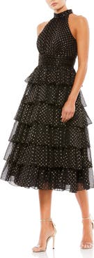 Mac Duggal Layered Polka Dot Halter Cocktail Dress