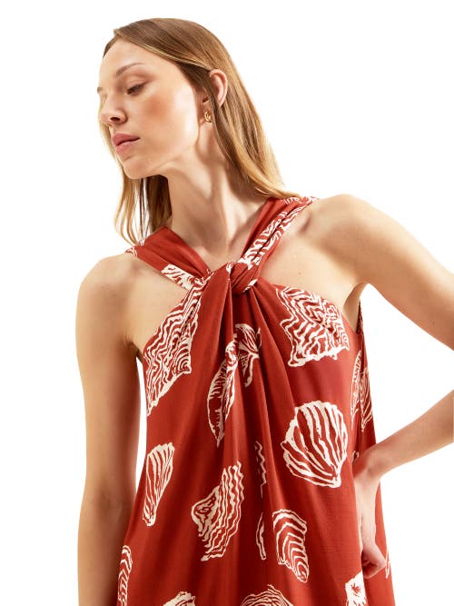 Ro&zo Womens Red Seashell-print Halterneck Woven Maxi Dress In Brown