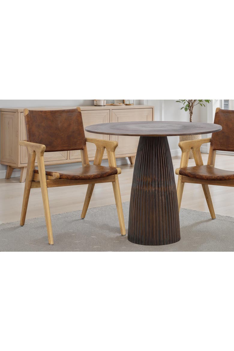 Odin Teak Wood & Genuine Leather Dining Chair, Alternate, color, Natural