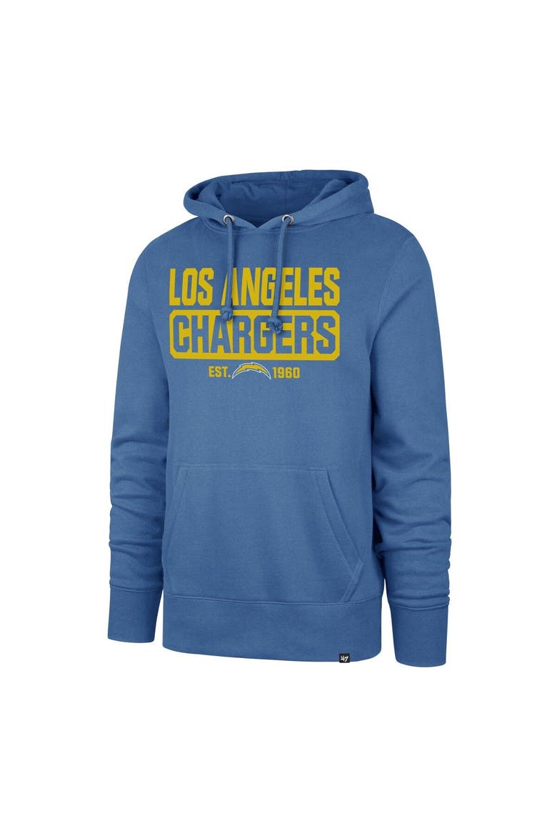 Men's '47 Powder Blue Los Angeles Chargers Box Out Headline Pullover Hoodie, Main, color, Powder Blue
