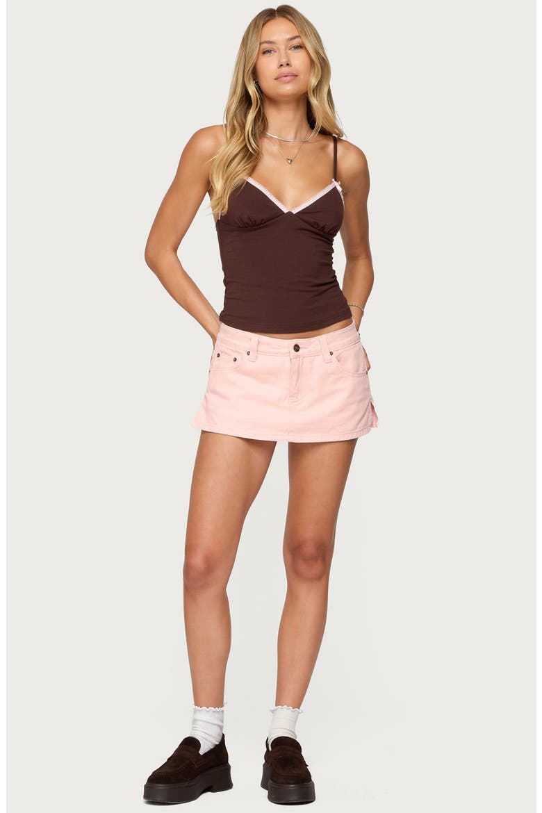 Ruelle Contrast Picot Trim Stretch Cotton Camisole, Alternate, color, BROWN