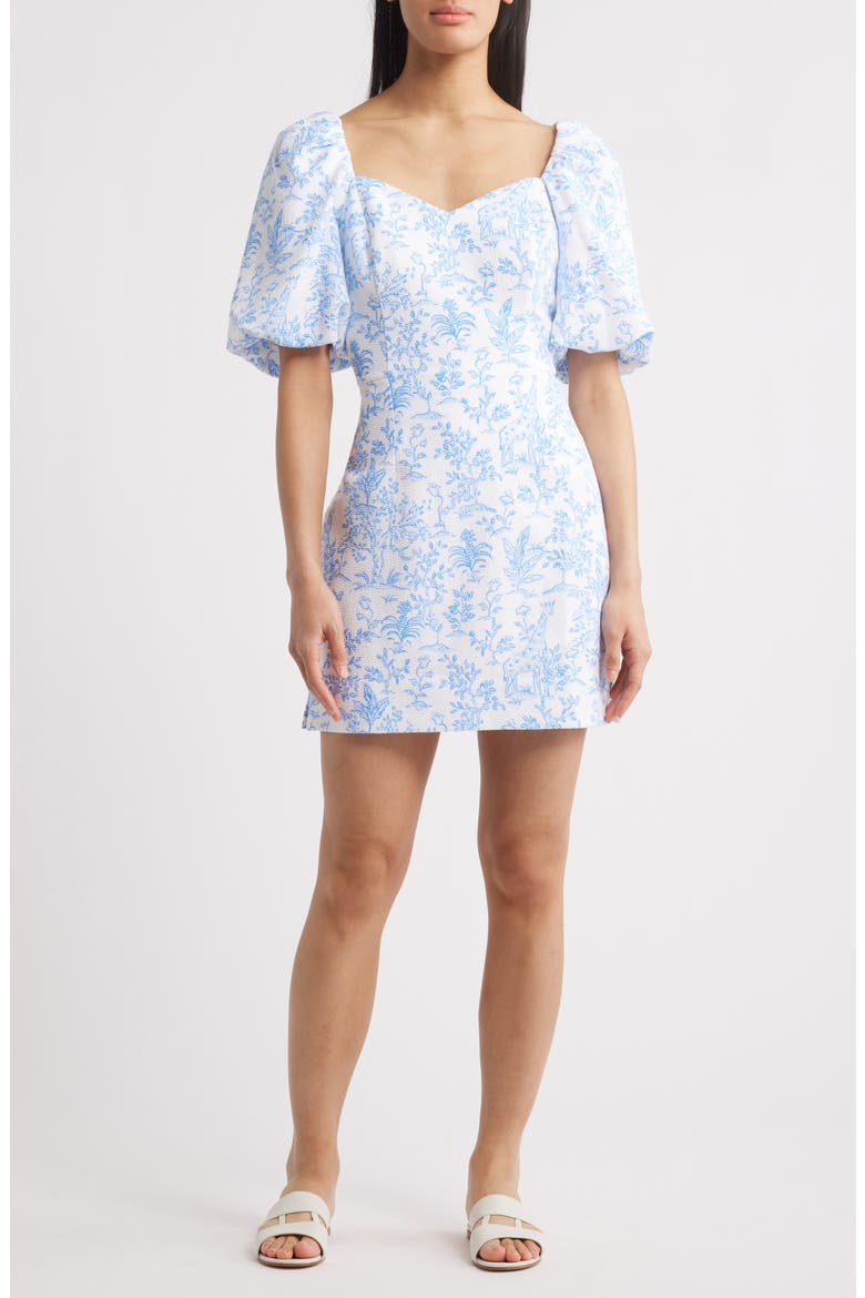 Justina Puff Sleeve Skirted Romper, Main, color, RESORT WHITE TALL TALES