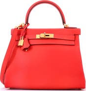 Pre-Owned Hermes Kelly Handbag Red Evercolor with Gold Hardware 28