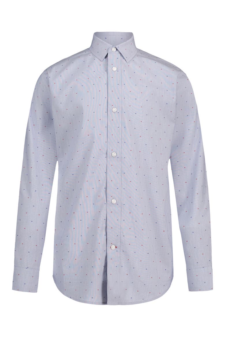 Kids' Long Sleeve Stretch Print Button-Up Shirt, Main, color, BLUE