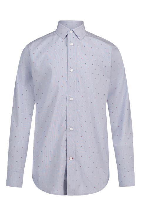 Kids' Long Sleeve Stretch Print Button-Up Shirt
