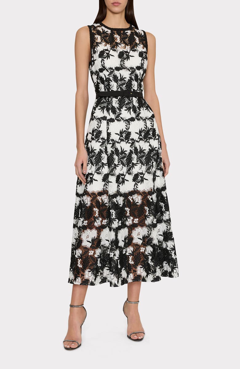 Milly Paloma Two Tone Lace Sleeveless Maxi Dress, Main, color, Black/ White