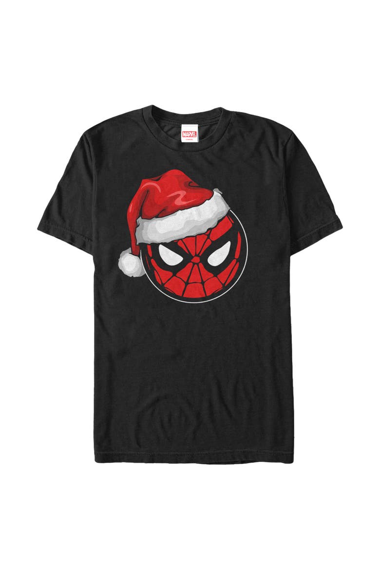 Men's Masked Hero Santa Hat Icon Short Sleeve Graphic T-Shirt, Main, color, Black