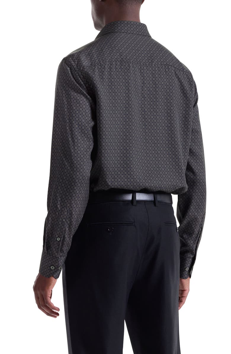 Bugatchi Axel Shaped Fit Geo Print Lyocell Button-Up Shirt, Alternate, color, Anthracite