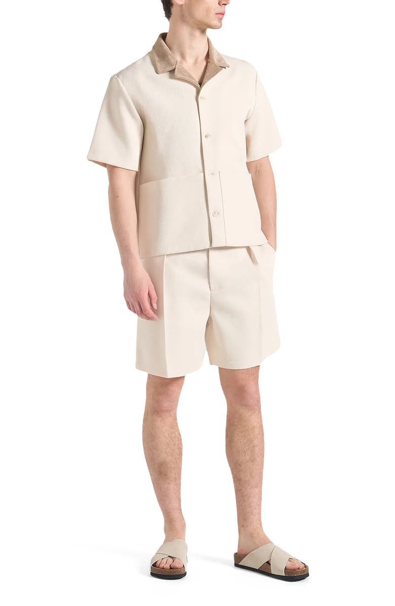 Manière De Voir Joel Twill Shirt with Suede Revere Collar, Alternate, color, Cream