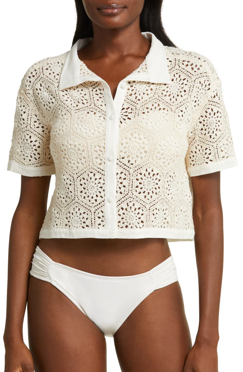 Agua Bendita Seed Sheer Crochet Crop Cover-Up Top, Alternate, color, 