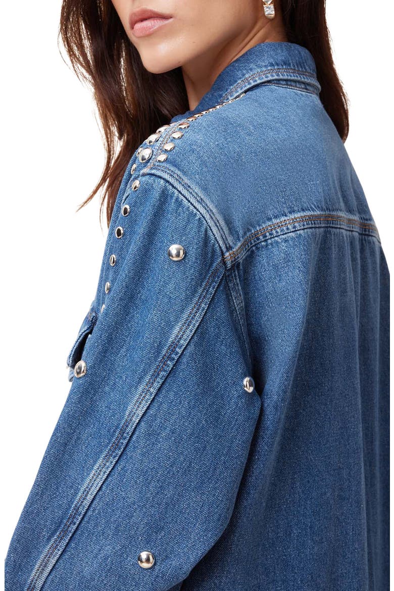 Alba Stud Detail Denim Button-Up Shirt, Alternate, color, MID INDIGO