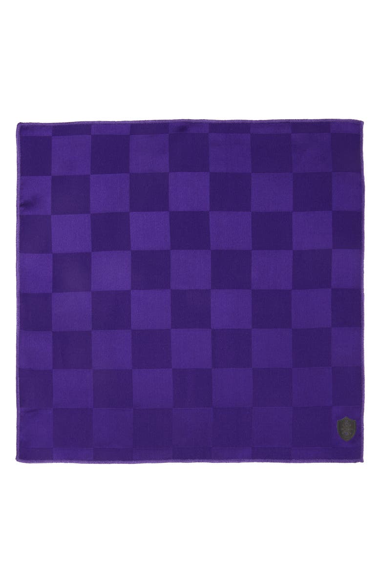 CLIFTON WILSON Purple Check Silk Pocket Square, Alternate, color,