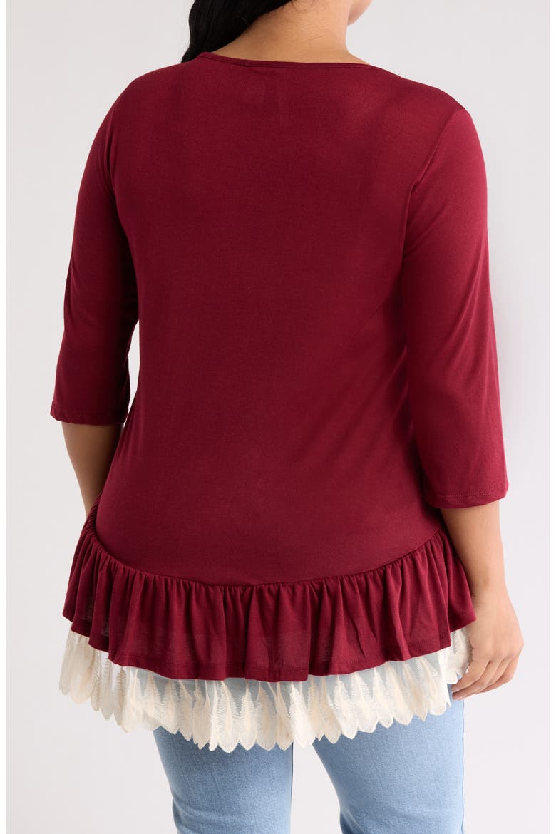 Three-Quarter Sleeve Crochet Peplum Top, Alternate, color, BURGUNDY