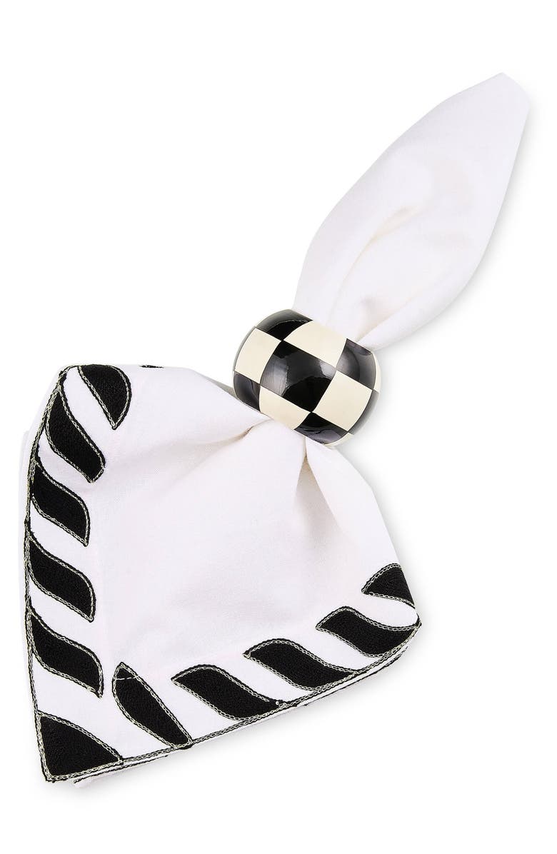 MACKENZIE CHILDS Set of 4 Check Wood Napkin Rings, Alternate, color, Black