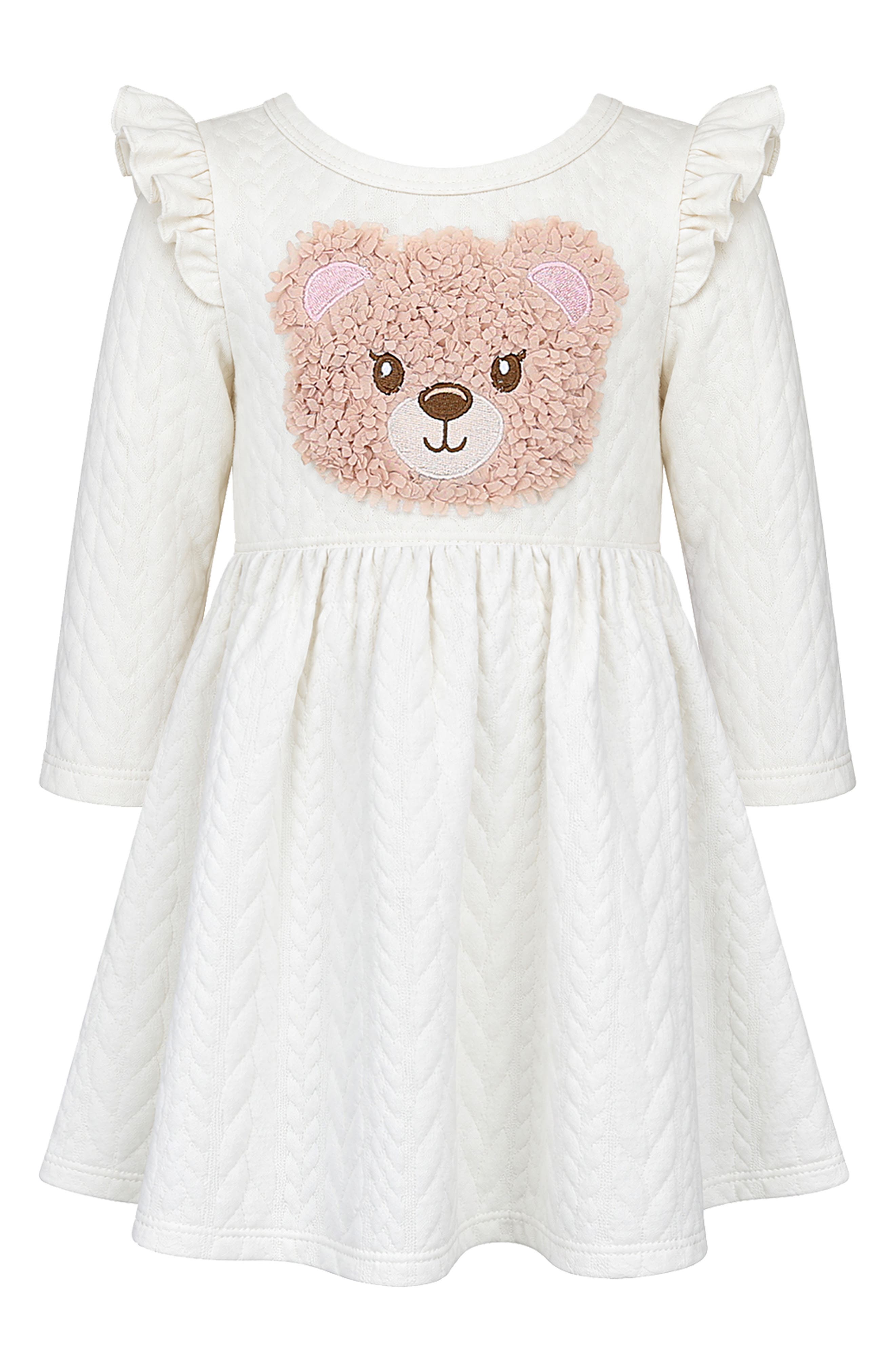 Kids' Textured Bear Appliqué Dress