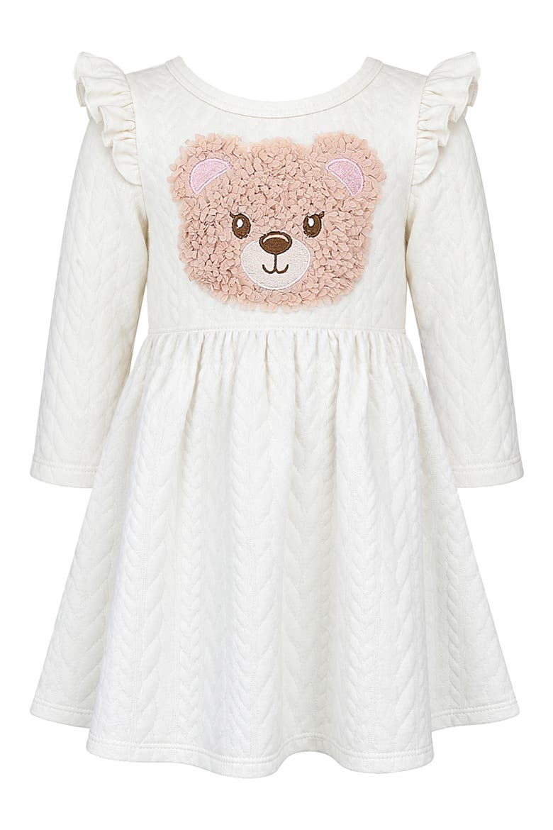 Kids' Textured Bear Appliqué Dress, Main, color, IVORY
