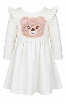 Kids' Textured Bear Appliqué Dress