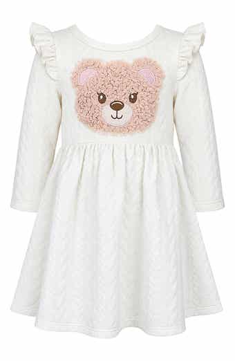 Kids' Textured Bear Appliqué Dress