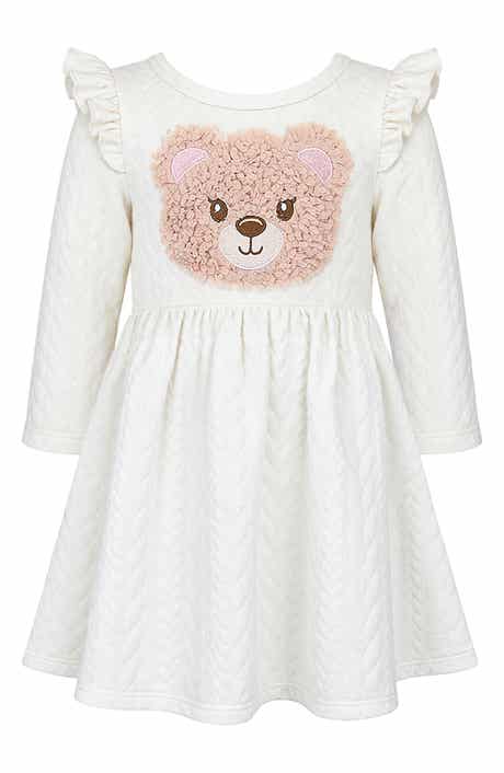 Kids' Textured Bear Appliqué Dress