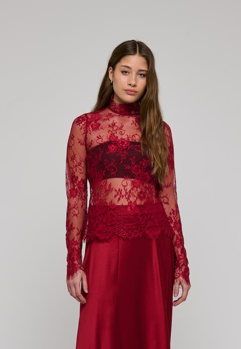Christaldea High Neck Lace Floral Blouse