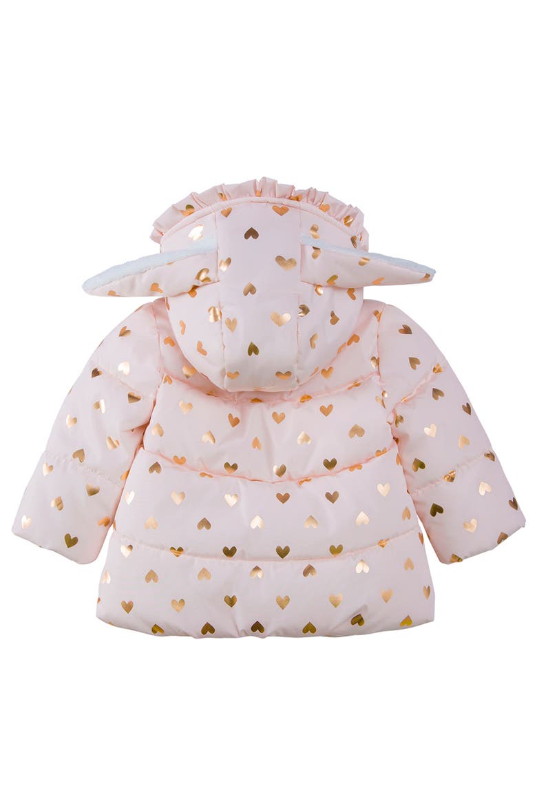 Soft Fleece Lined Bunny Puffer Jacket, Alternate, color, Pink Frost/ Heart Foil Print