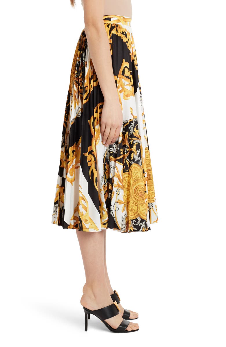Versace Pleated Barocco Acanthus Print Midi Skirt, Alternate, color, 