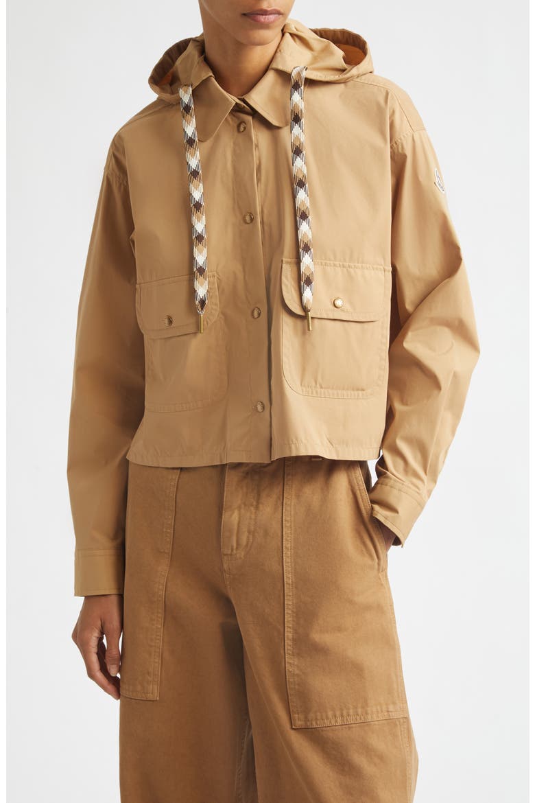 Hooded Cotton & Nylon Shirt Jacket, Main, color, BEIGE