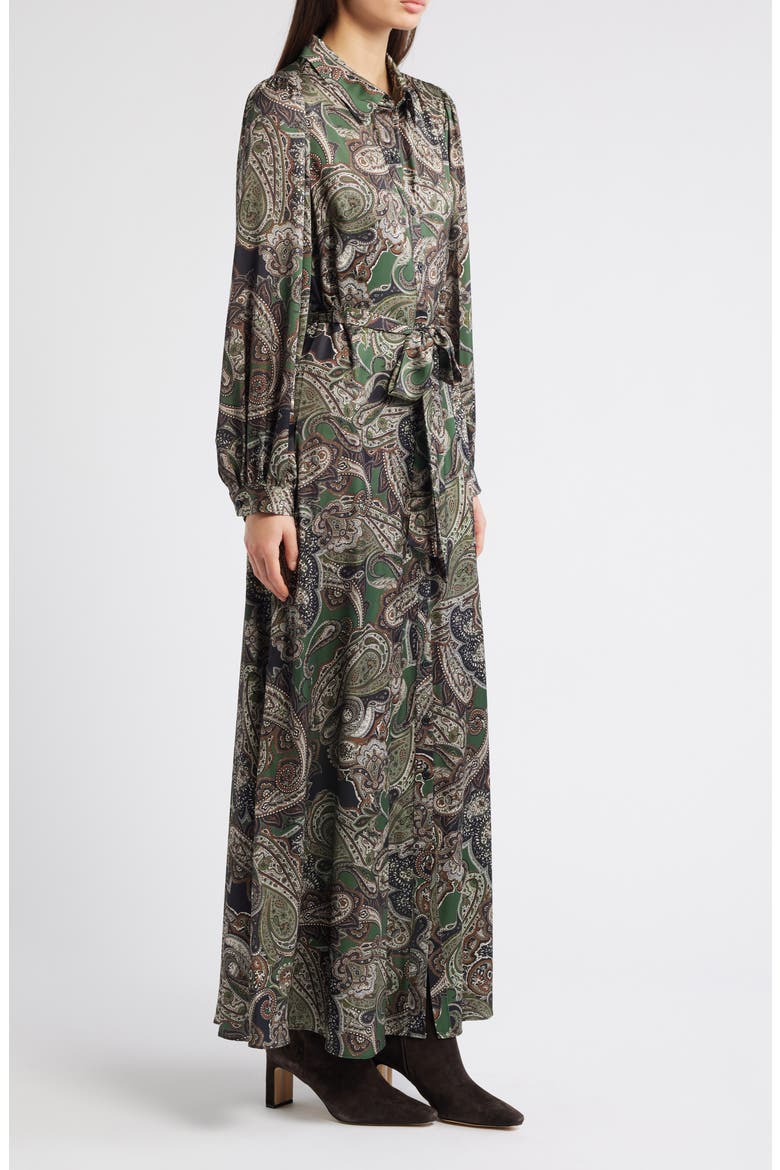 Paisley Long Sleeve Maxi Shirtdress, Alternate, color, GREEN MULTI