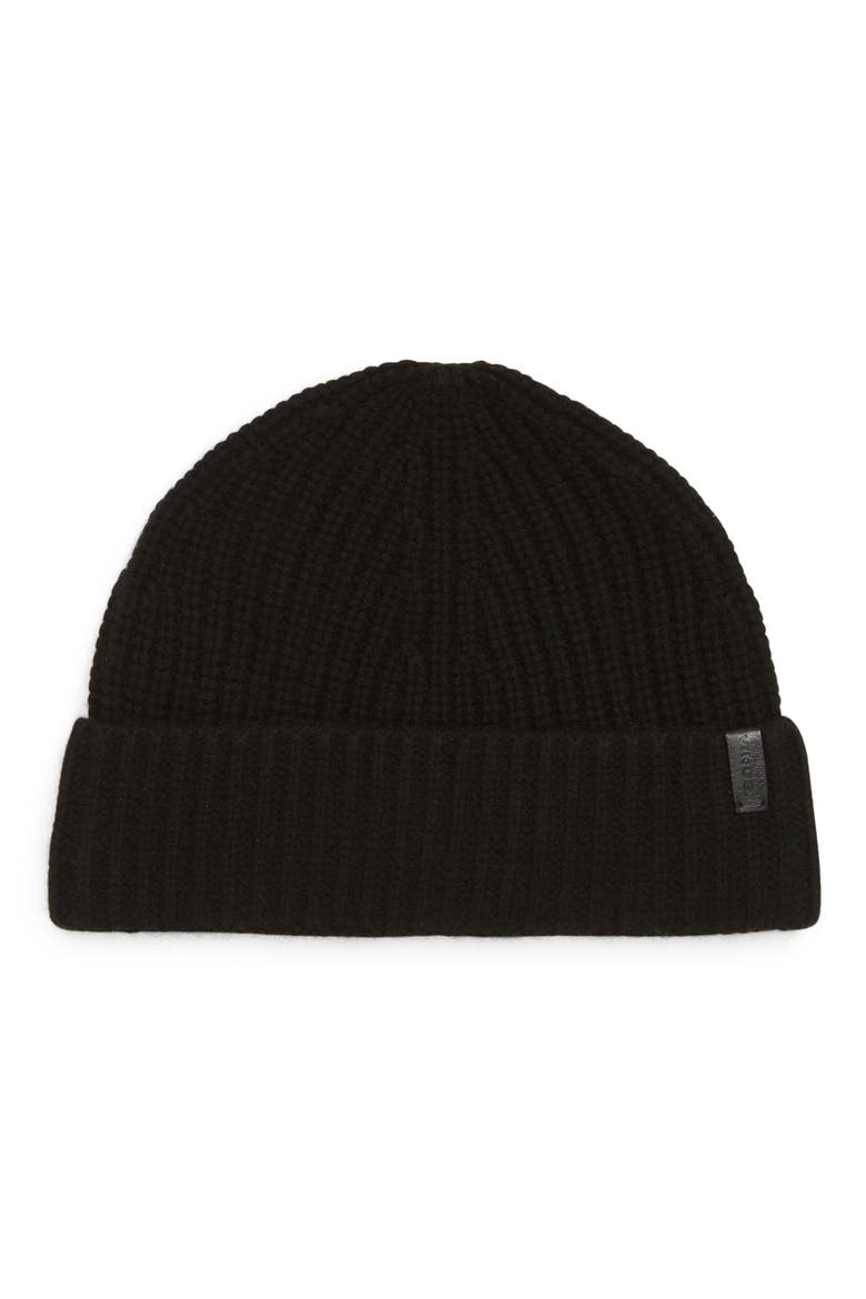 Knit Merino Wool & Cashmere Beanie Hat, Main, color, BLACK