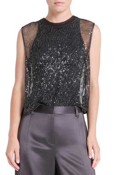 Sequin Open Stitch Sleeveless Tank