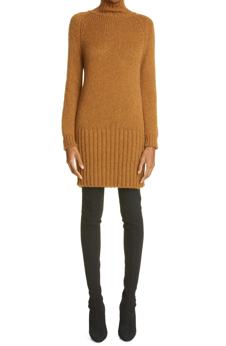 Saint Laurent Turtleneck Long Sleeve Alpaca Blend Sweater Dress, Main, color,