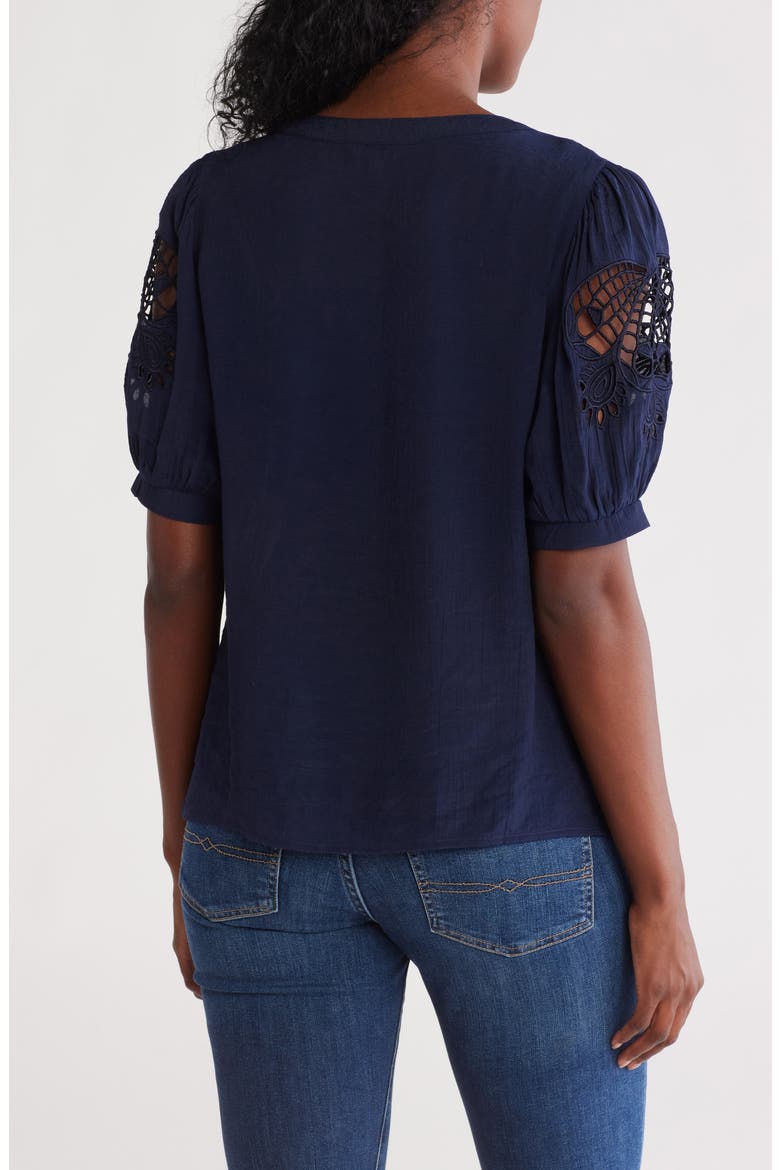 Embroidered Puff Sleeve Top, Alternate, color, NANETTE NAVY