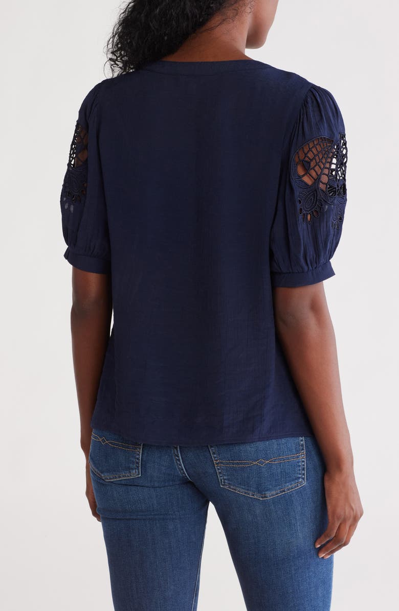 Nanette Lepore Embroidered Puff Sleeve Top, Alternate, color, Nanette Navy