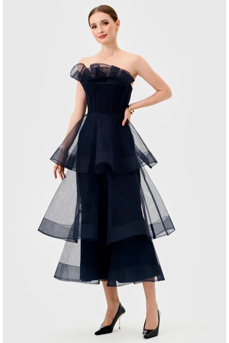 Mae Tiered Ruffle Midi, Alternate, color, NAVY