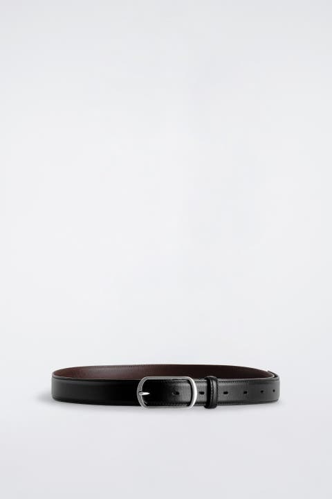Curved-buckle Leather Belt