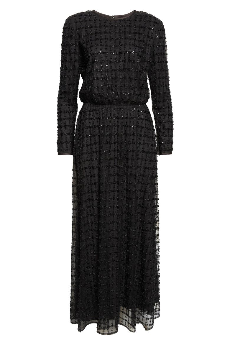 Embellished Long Sleeve Maxi Cocktail Dress, Alternate, color, SOLID BLACK