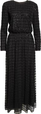 Emporio Armani Embellished Long Sleeve Maxi Cocktail Dress