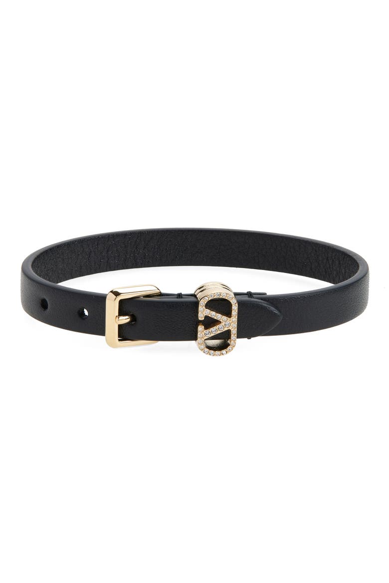 Pavé VLOGO Leather Bracelet, Main, color, NERO/ CRYSTAL