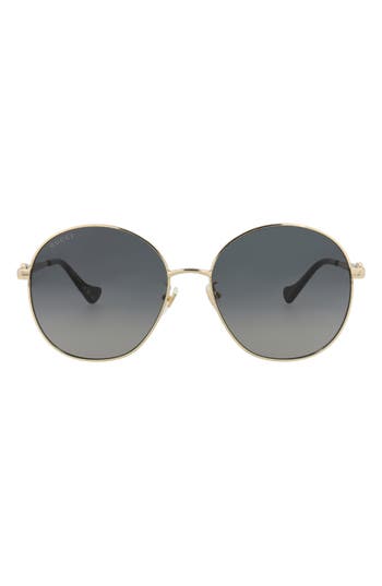 Gucci Novelty 59mm Round Sunglasses In Gold Gold Grey
