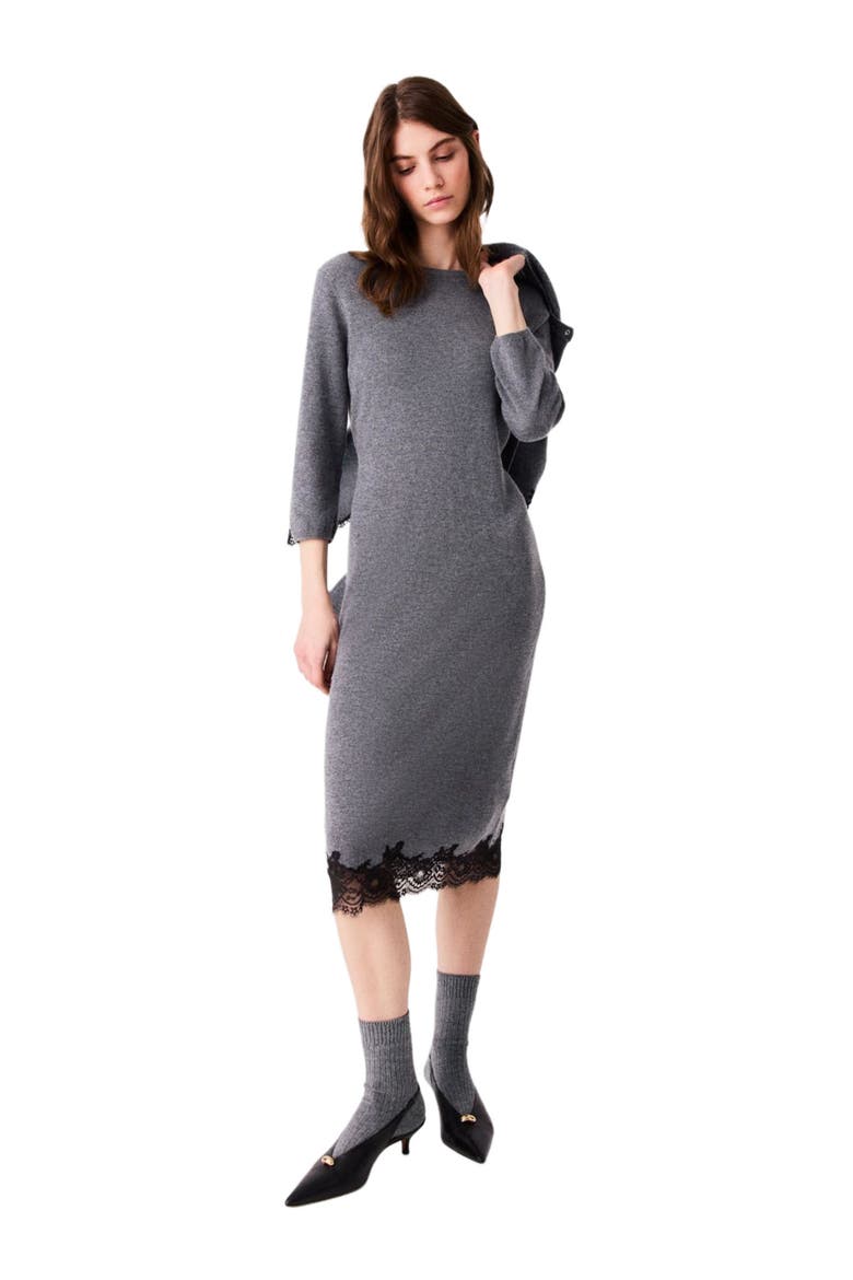 Dress with lace panel, Alternate, color, Grey/black