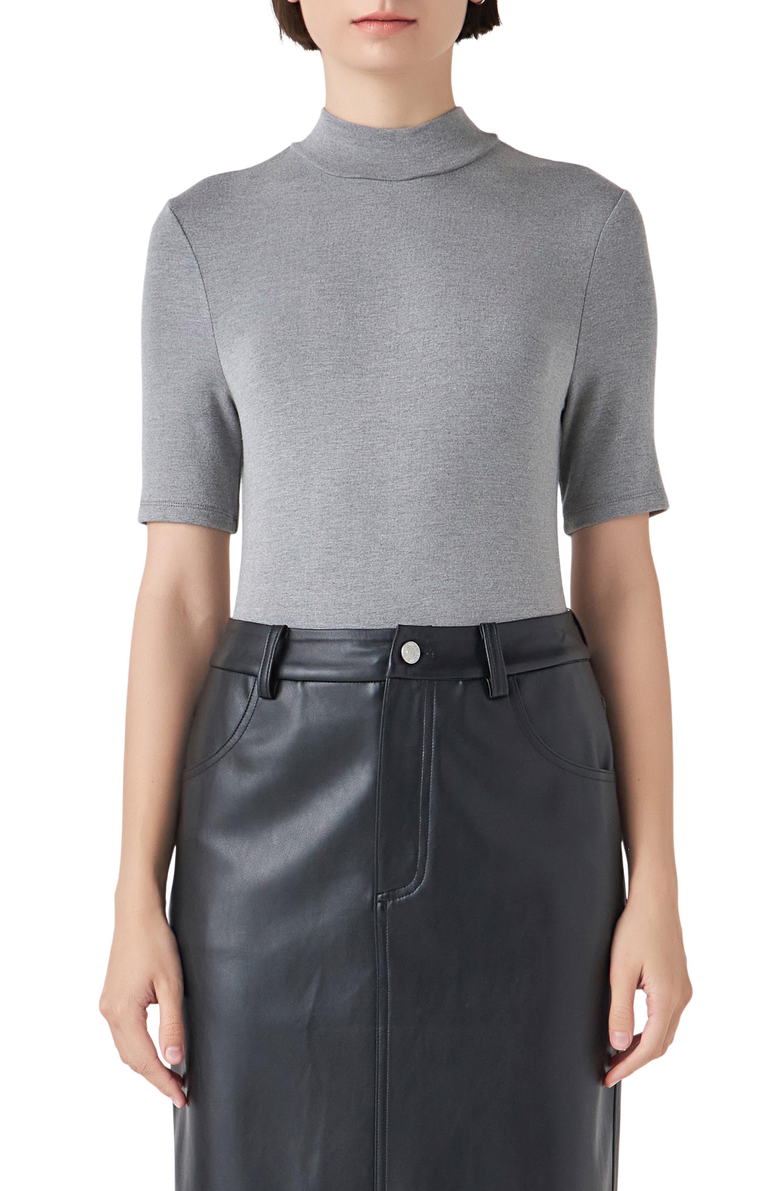 Grey Lab Mock Neck Bodysuit In Heather Grey