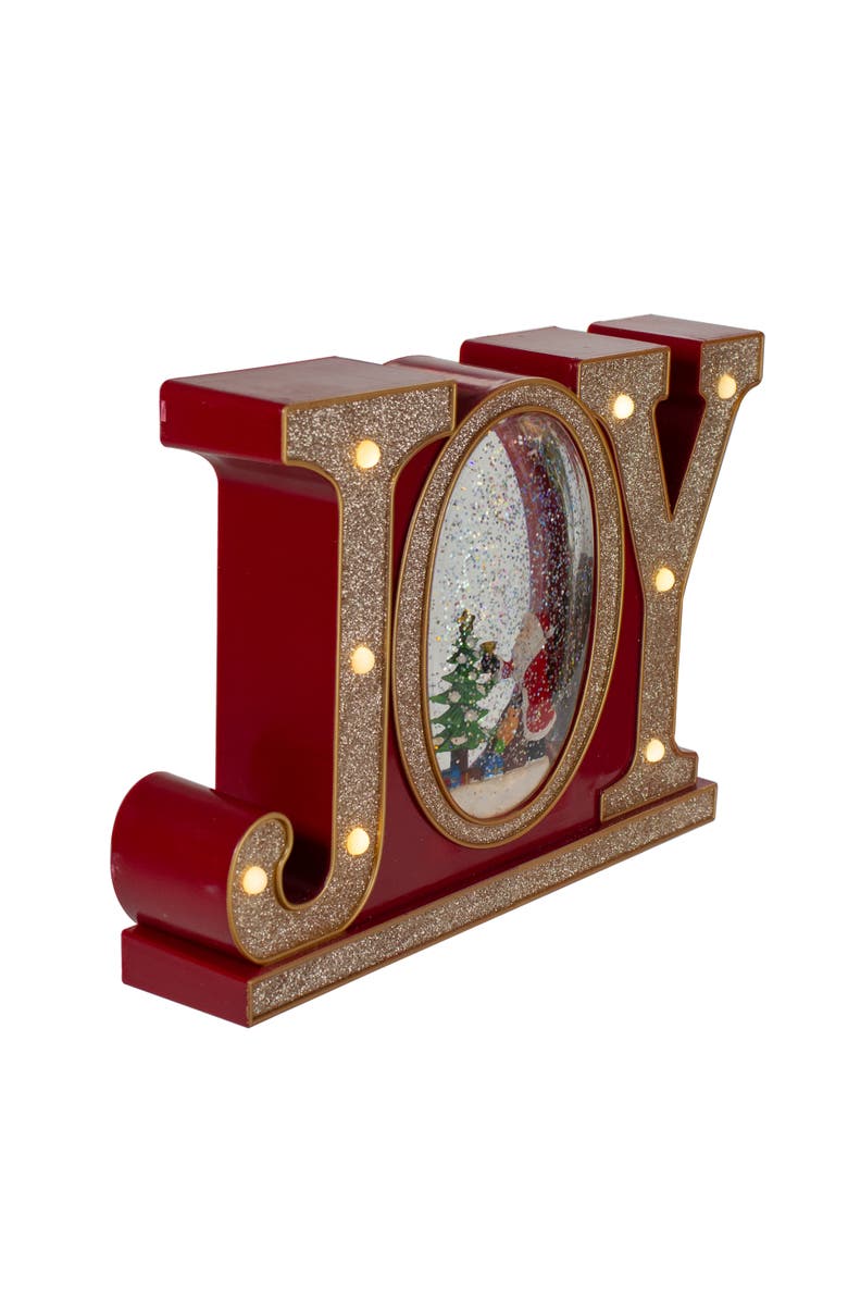 Northlight LED Lighted Joy Christmas Glitter Snow Globe - 11" - Red and Gold, Alternate, color, Red