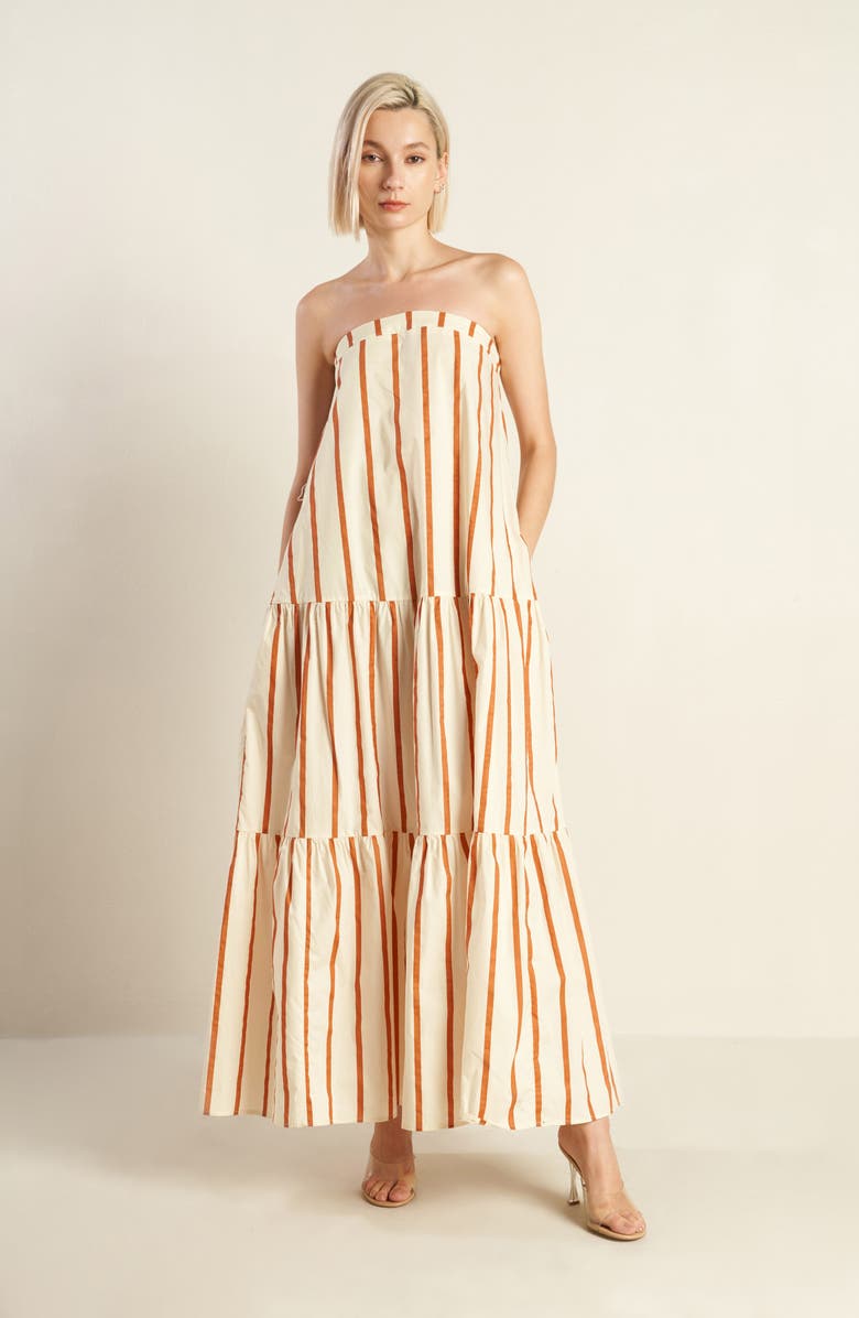 FREEMARKET Strapless Stripe Maxi Dress, Alternate, color, Ivory/ Rust
