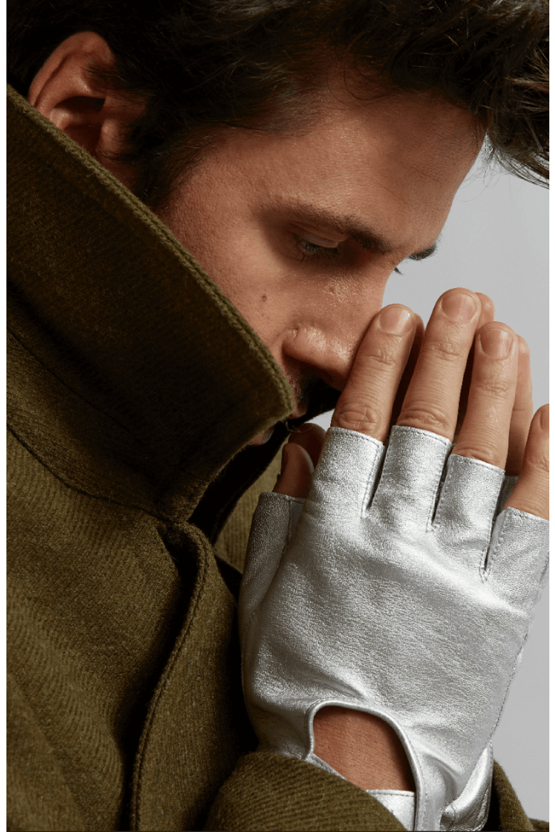 Fingerless Italian Leather Driving Gloves, Alternate, color, Silver