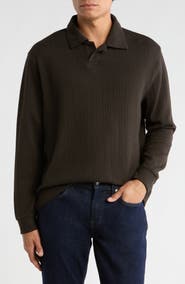 DENIM AND FLOWER Relaxed Fit Cotton Blend Jacquard Polo